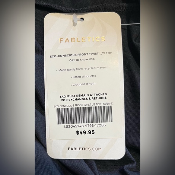 NWT Fabletics Black Front Twist Long Sleeve Athletic Top size 3X - Picture 3 of 5